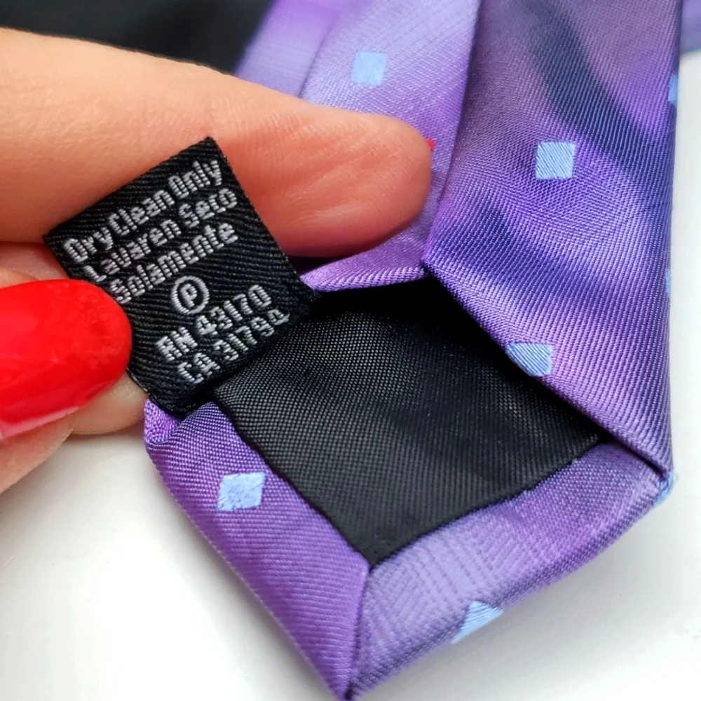 VAN HUESEN Light Blue Squares on Purple Vertical Lines Silk Tie EUC